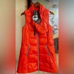 Anorak Long Down Filled Puffer Vest w/ Matching Pouch in Dark Orange (NWT)